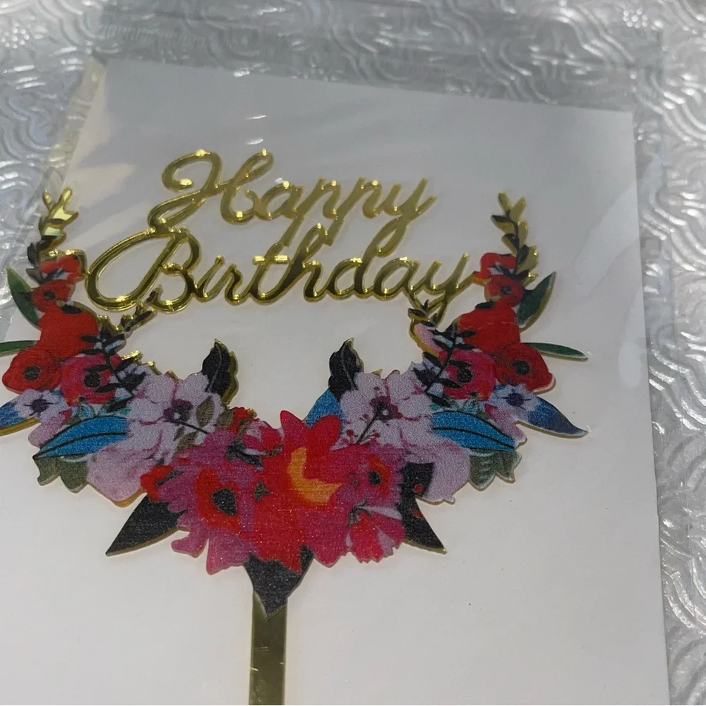 Cake Topper | Birthday Cake | Birthday Cake Topper - New- Happy Birthday- Floral
